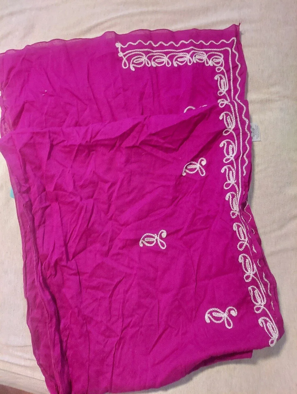 La Leela Pink Embroidered Sarong Beach Swim Cover Up Wrap OSFM 100% Cotton